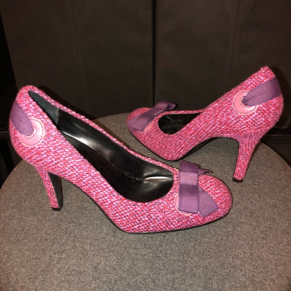 Amanda smith hot pink tweed pumps with purple bow